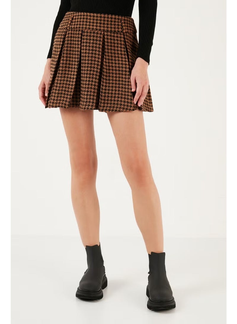Lela Cotton Wool Blend Pleated Houndstooth Regular Fit Mini Shorts Skirt 611SR00028 - Image 5